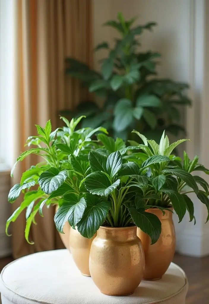 26 Champagne Living Room Ideas That Look Elegant and Soft - 10. Greenery Touches