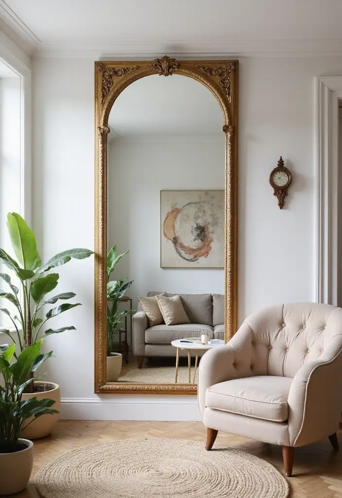 26 Champagne Living Room Ideas That Look Elegant and Soft - 11. Mirrors to Enhance Space