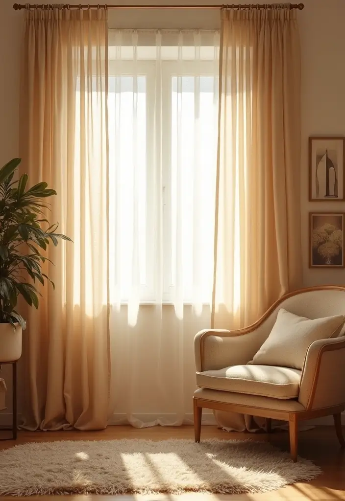 26 Champagne Living Room Ideas That Look Elegant and Soft - 14. Stylish Window Treatments