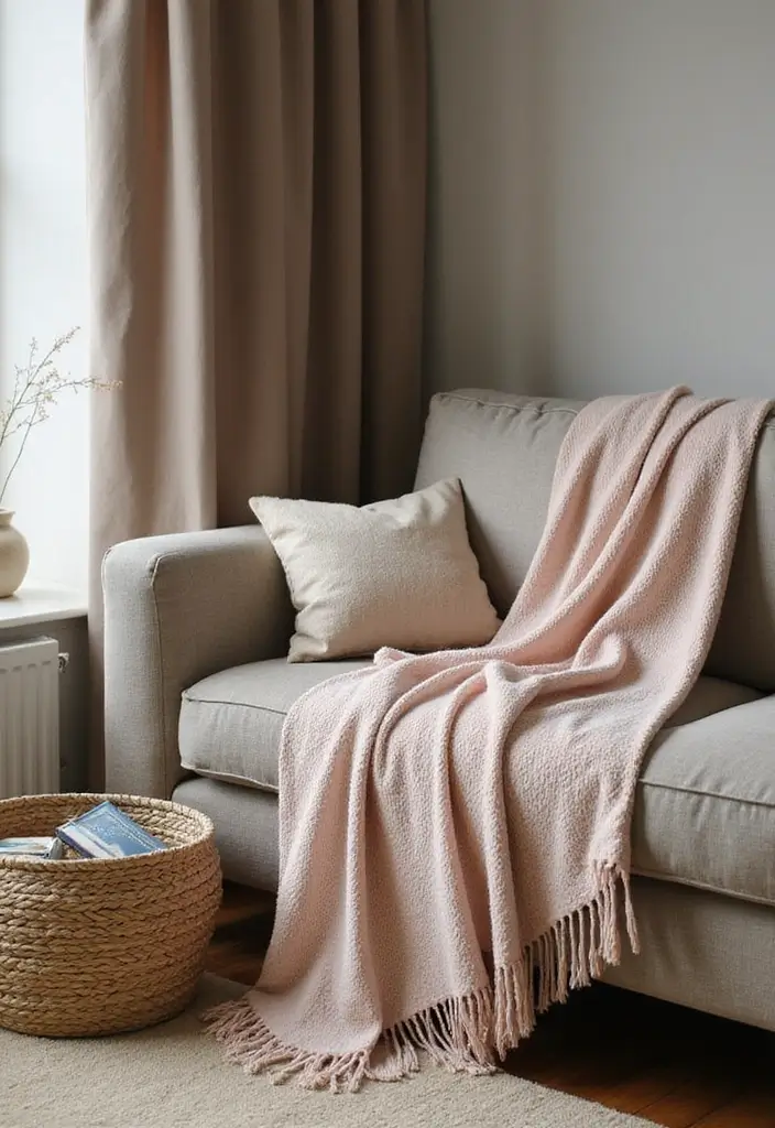 26 Champagne Living Room Ideas That Look Elegant and Soft - 18. Elegant Throw Blankets