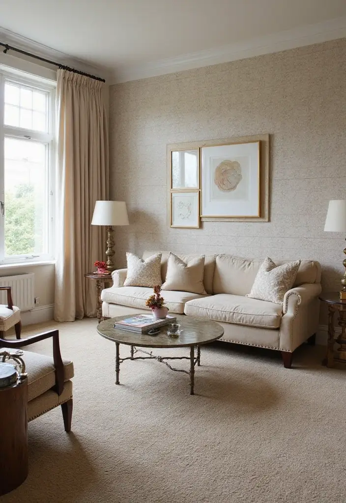 26 Champagne Living Room Ideas That Look Elegant and Soft - 19. Textured Wall Treatments