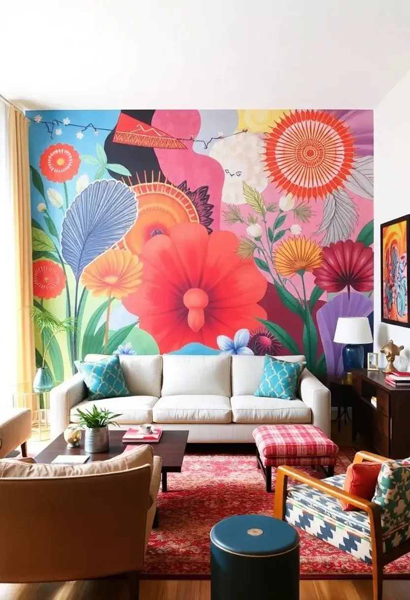 27 Accent Wall Ideas for Living Room That Make a Bold Statement - 10. Murals and Artistic Designs