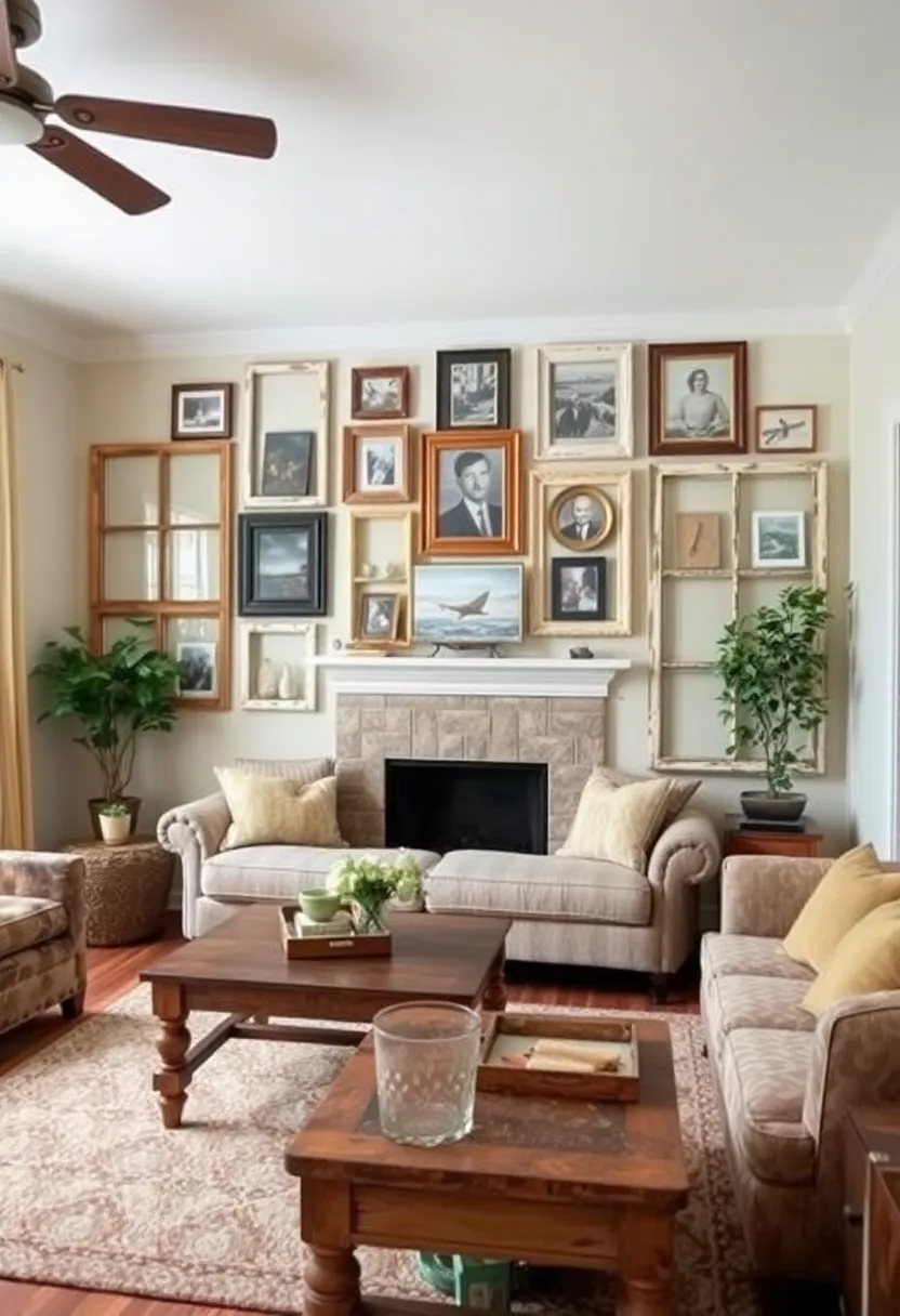 27 Accent Wall Ideas for Living Room That Make a Bold Statement - 12. Vintage Window Frames