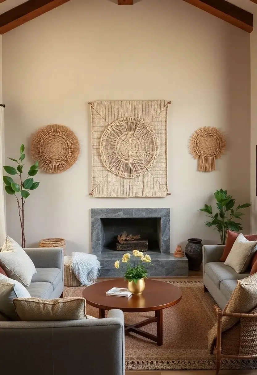 27 Accent Wall Ideas for Living Room That Make a Bold Statement - 14. Natural Fiber Wall Art