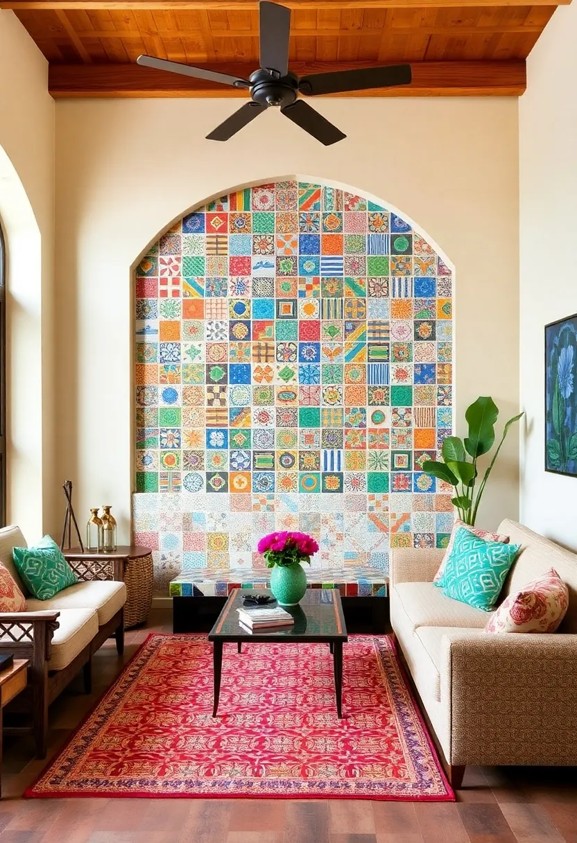 27 Accent Wall Ideas for Living Room That Make a Bold Statement - 18. Handmade Tiles
