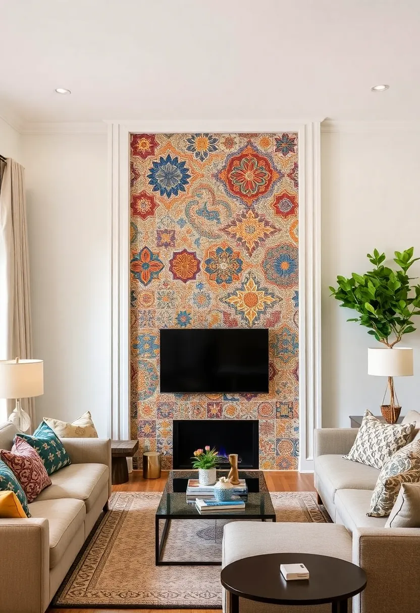 27 Accent Wall Ideas for Living Room That Make a Bold Statement - 20. Artistic Tile Mosaics