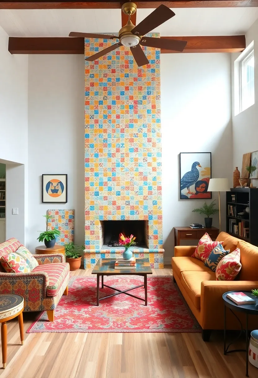 27 Accent Wall Ideas for Living Room That Make a Bold Statement - 24. Colorful Mosaic Tiles