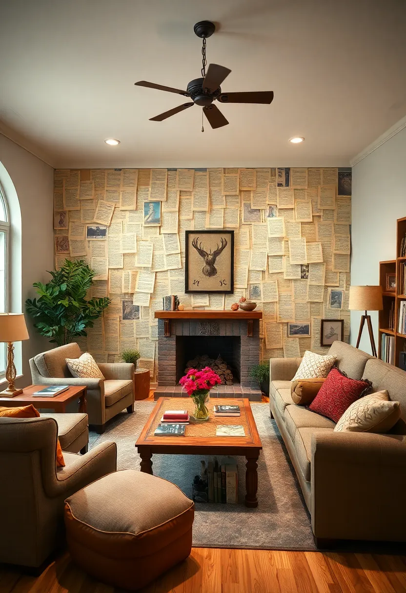 27 Accent Wall Ideas for Living Room That Make a Bold Statement - 26. Vintage Book Pages