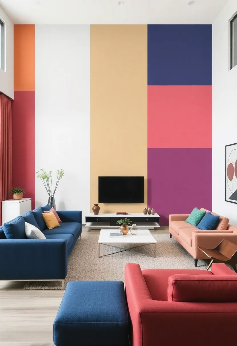 27 Accent Wall Ideas for Living Room That Make a Bold Statement - 27. Color-Blocked Walls