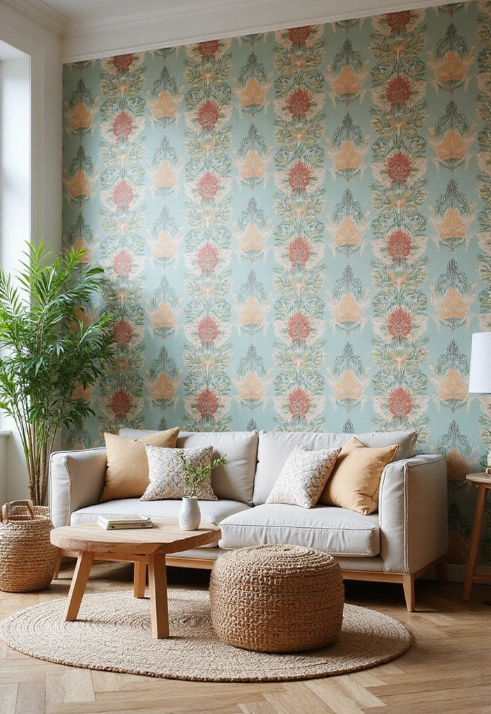 27 Accent Wall Ideas for Living Room That Make a Bold Statement - 3. Eco-Friendly Wallpaper