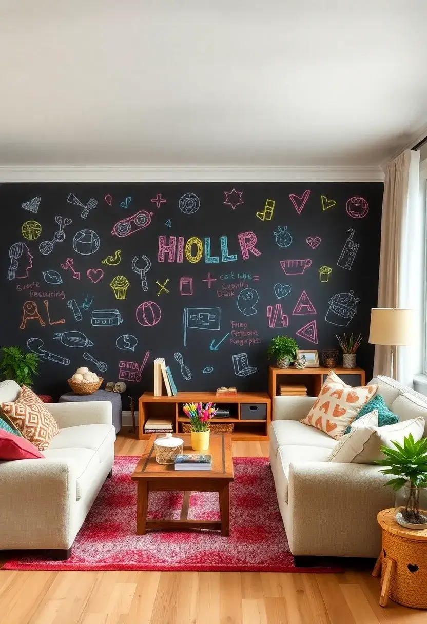 27 Accent Wall Ideas for Living Room That Make a Bold Statement - 7. Chalkboard Walls