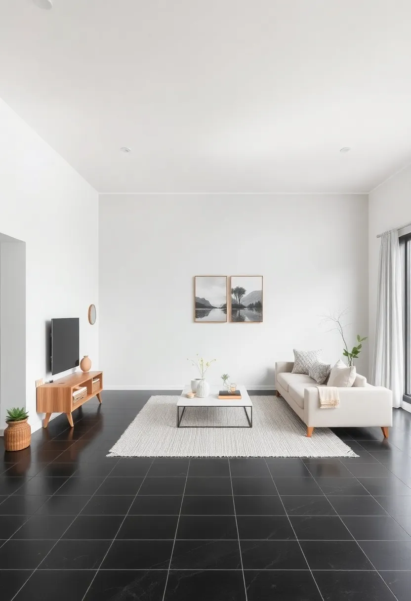 27 Black Tile Living Room Ideas That Feel Sleek and Modern - 10. Minimalist Black Tile Spaces