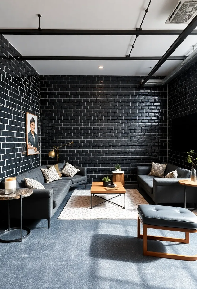 27 Black Tile Living Room Ideas That Feel Sleek and Modern - 11. Contemporary Industrial Look