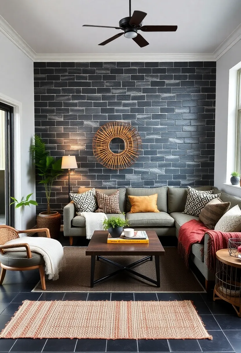 27 Black Tile Living Room Ideas That Feel Sleek and Modern - 12. Layering with Black Tiles