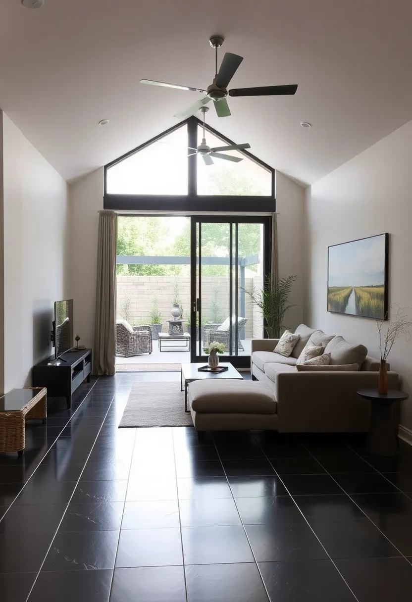 27 Black Tile Living Room Ideas That Feel Sleek and Modern - 19. Indoor-Outdoor Flow