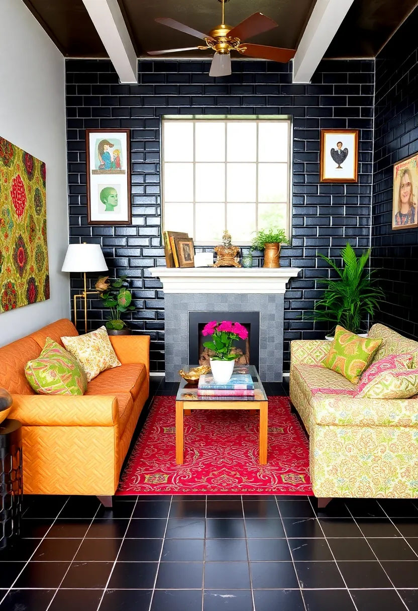 27 Black Tile Living Room Ideas That Feel Sleek and Modern - 22. Mixing Patterns with Black Tiles