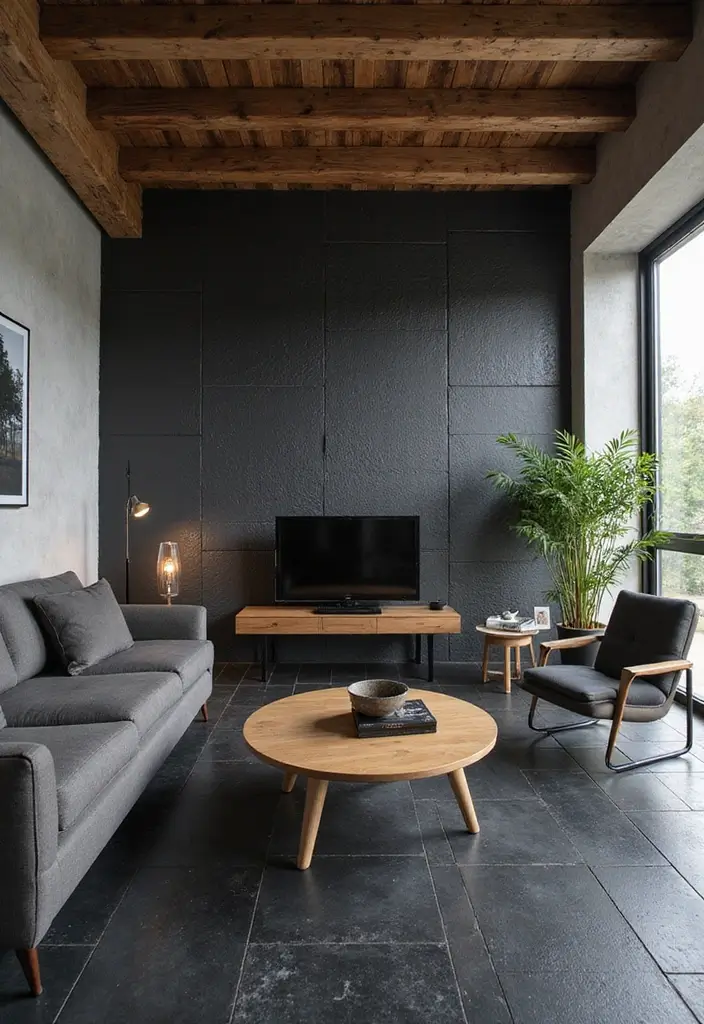 27 Black Tile Living Room Ideas That Feel Sleek and Modern - 3. Textured Black Tile Charm