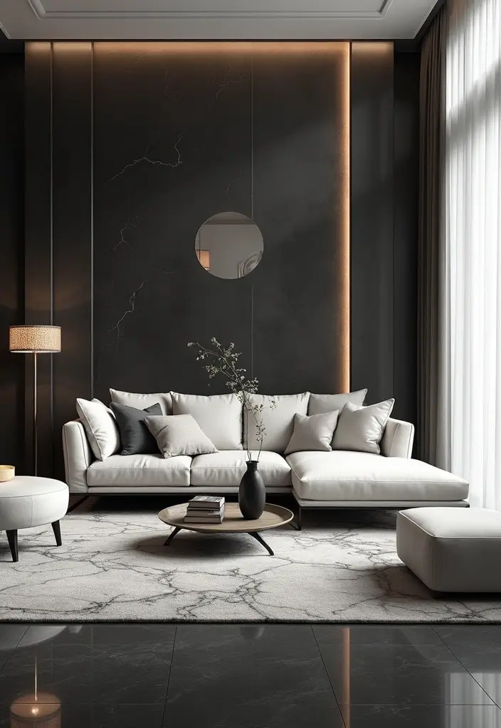 27 Black Tile Living Room Ideas That Feel Sleek and Modern - 4. Black and White Contrast