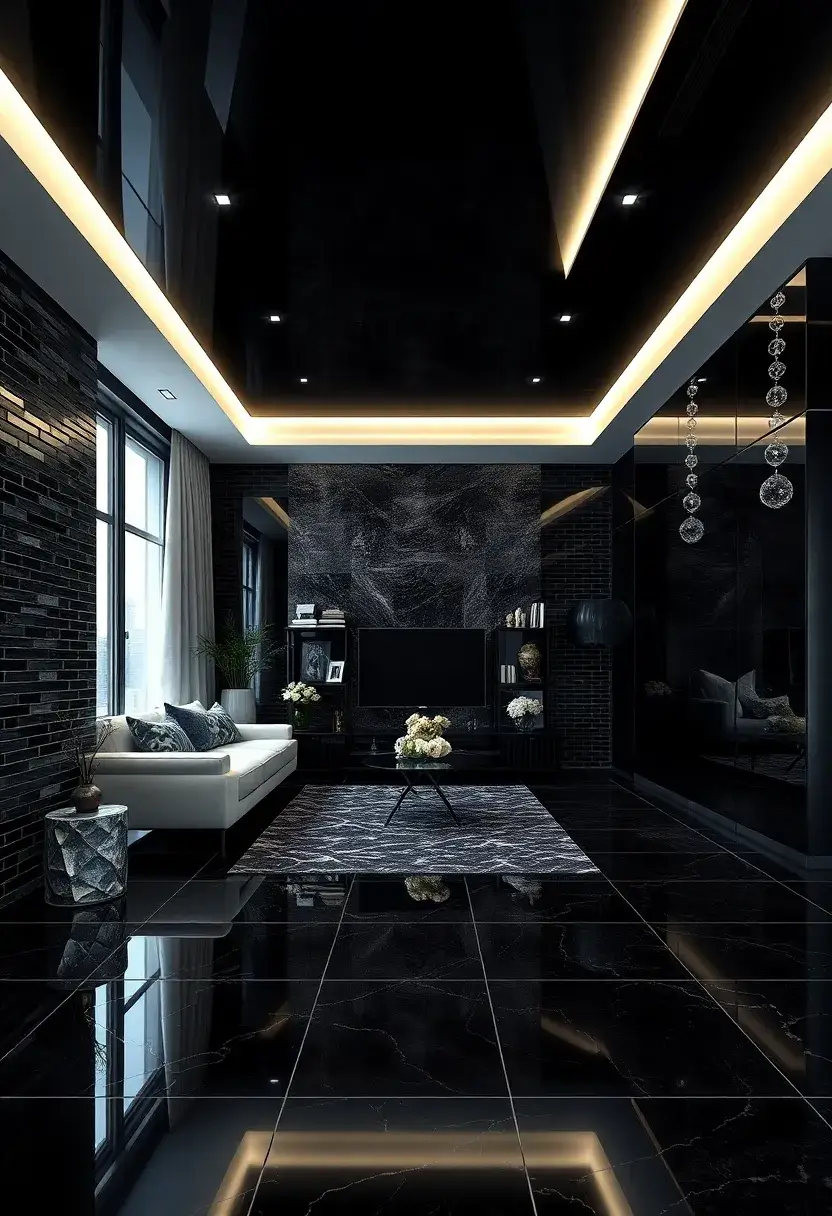 27 Black Tile Living Room Ideas That Feel Sleek and Modern - 8. Monochrome Magic