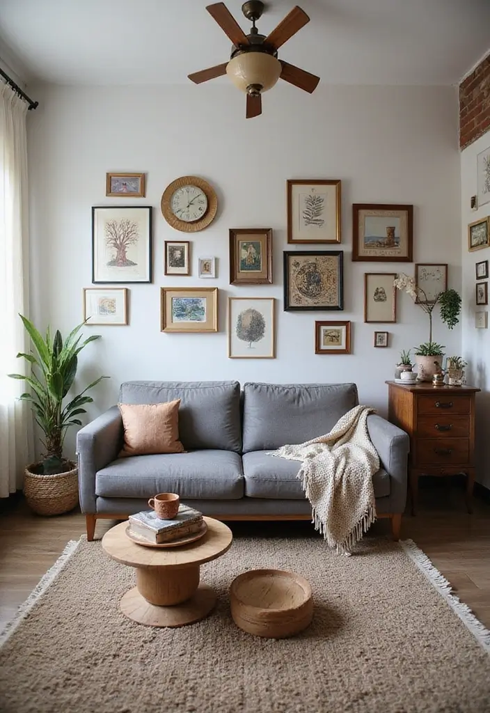 27 Boho Living Room With Grey Couch Ideas That Feel Modern and Cozy - 12. Mixing Styles for Eclectic Appeal