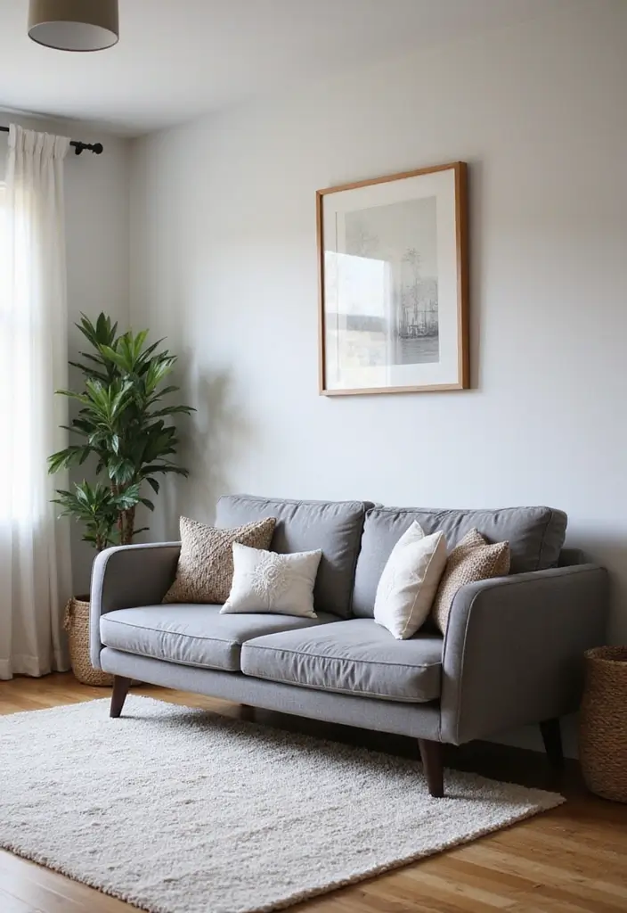 27 Boho Living Room With Grey Couch Ideas That Feel Modern and Cozy - 15. Emphasizing the Floor Space