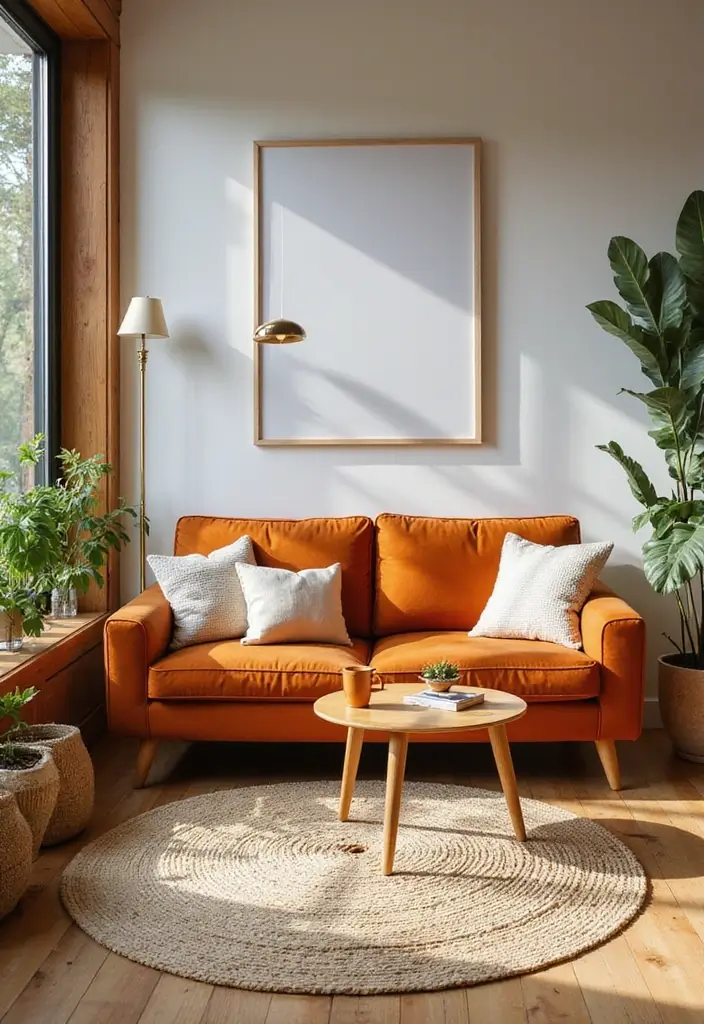 27 Burnt Orange Couch Living Room Ideas That Feel Warm and Modern - 13. Natural Elements