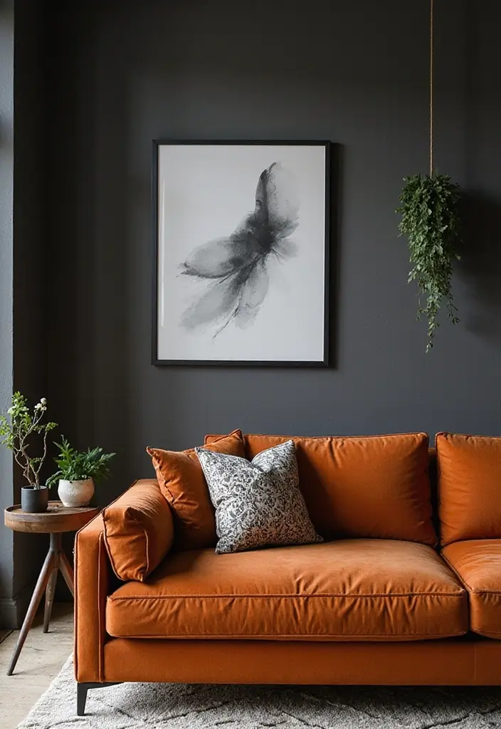 27 Burnt Orange Couch Living Room Ideas That Feel Warm and Modern - 19. Monochrome with Texture
