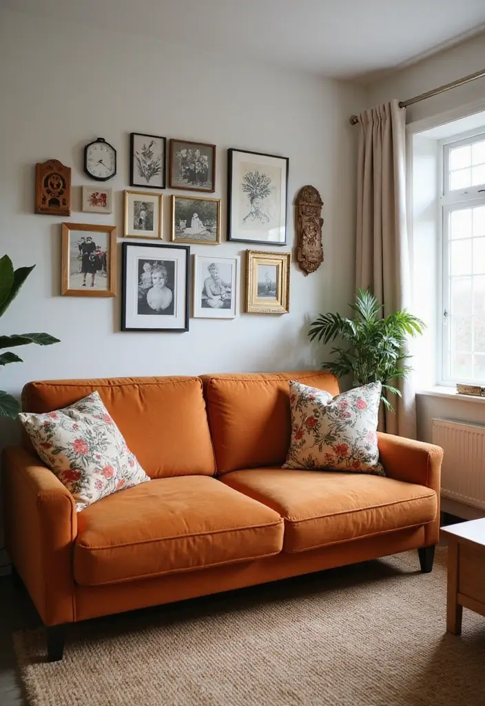 27 Burnt Orange Couch Living Room Ideas That Feel Warm and Modern - 27. Personal Touches