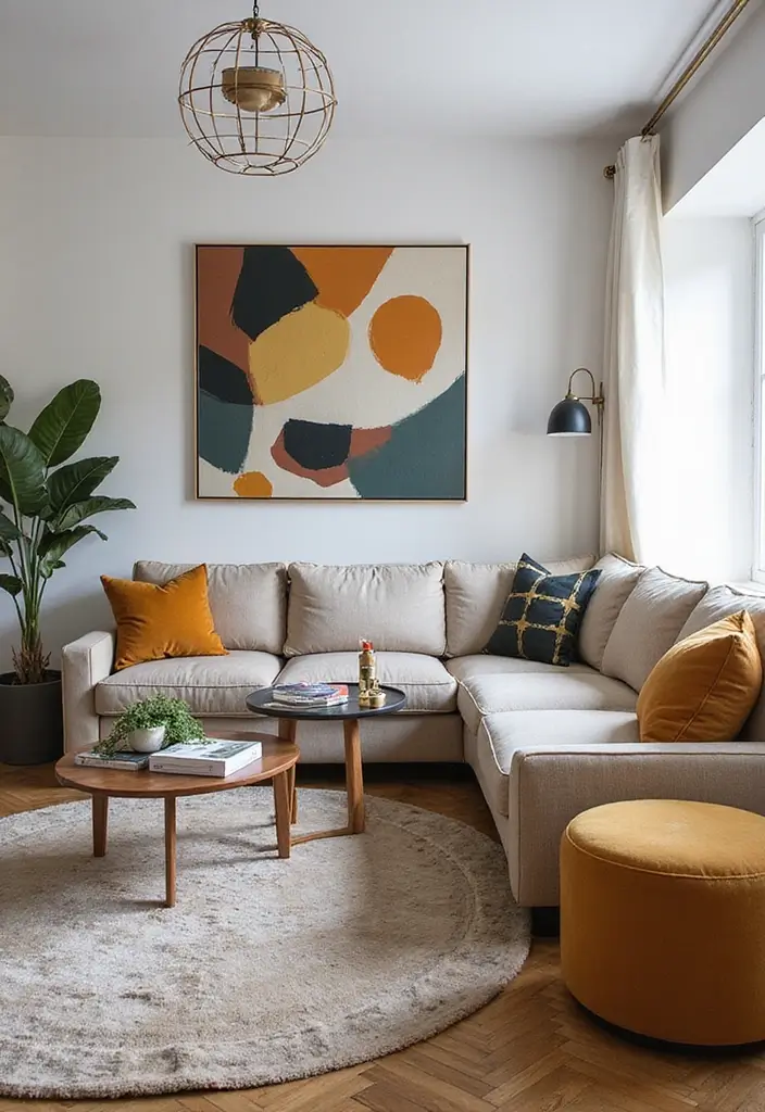 27 Classic Contemporary Living Room Ideas That Blend Timeless and Modern - 10. Geometric Shapes in Decor