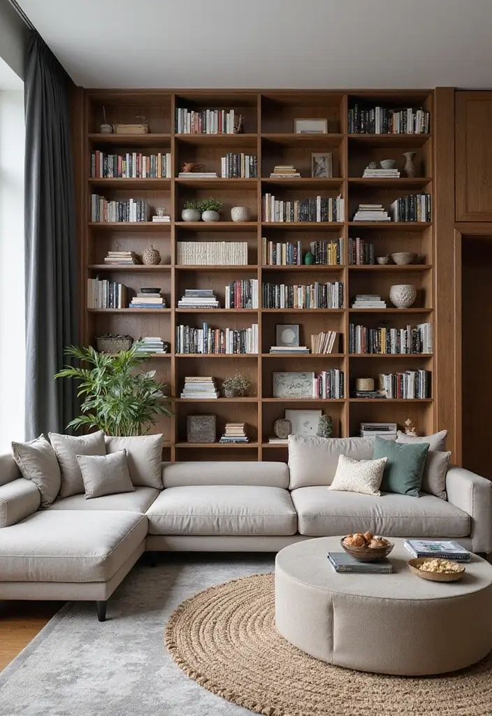 27 Classic Contemporary Living Room Ideas That Blend Timeless and Modern - 11. Incorporating Bookshelves