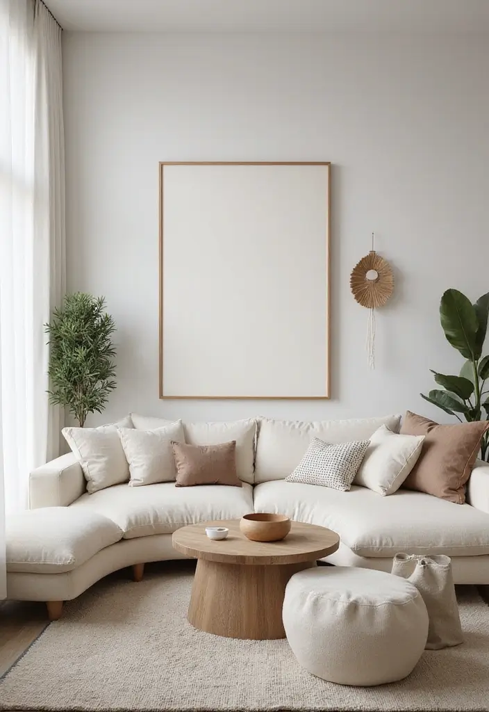 27 Classic Contemporary Living Room Ideas That Blend Timeless and Modern - 2. Minimalist Furniture with Curved Lines