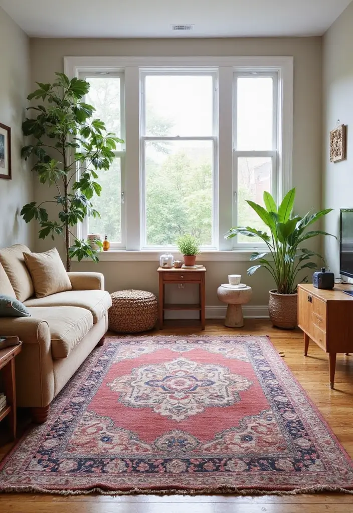 27 Classic Contemporary Living Room Ideas That Blend Timeless and Modern - 20. Statement Rugs