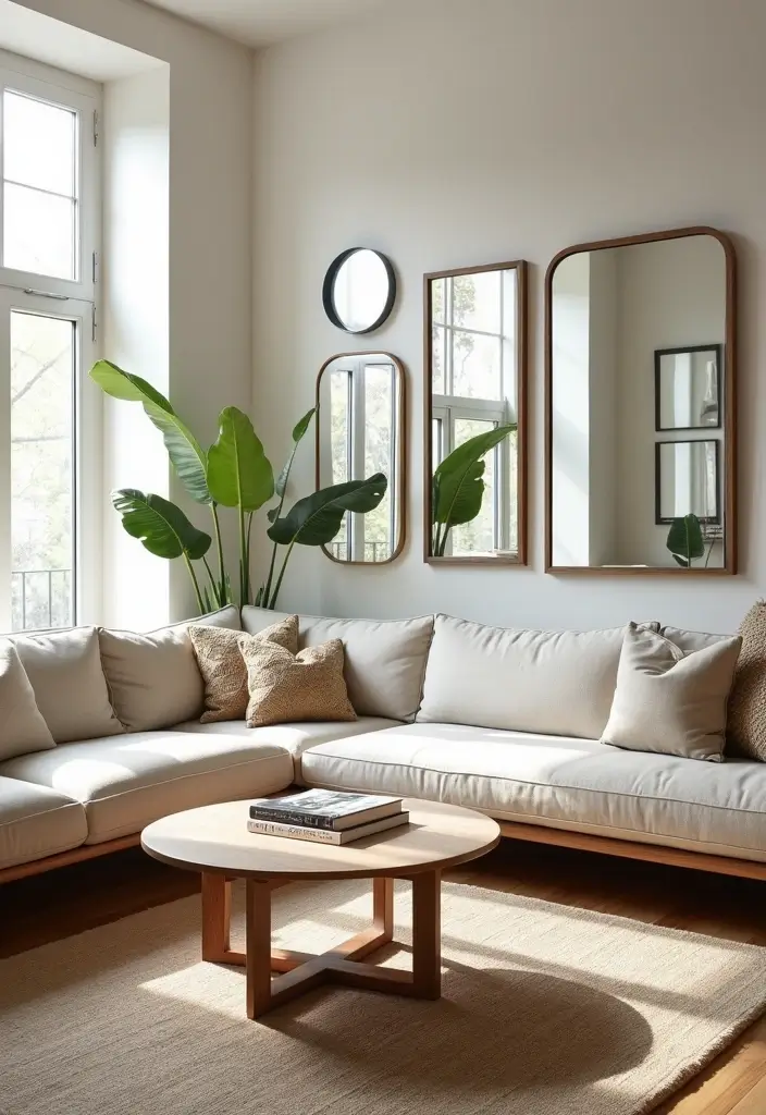 27 Classic Contemporary Living Room Ideas That Blend Timeless and Modern - 26. Incorporating Mirrors