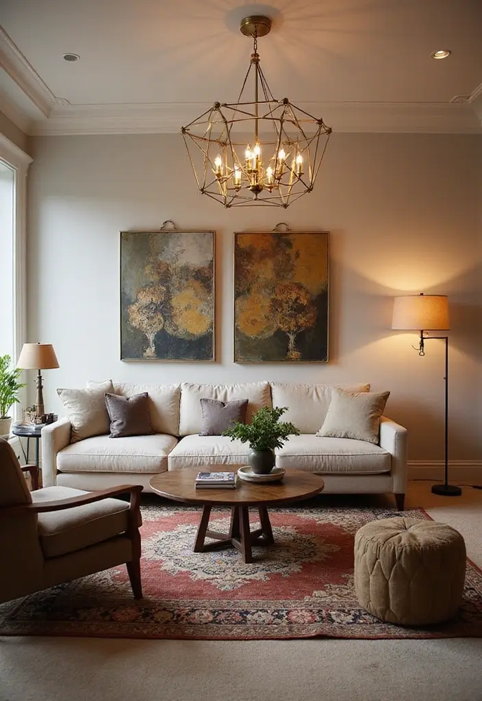 27 Classic Contemporary Living Room Ideas That Blend Timeless and Modern - 5. Statement Lighting Fixtures