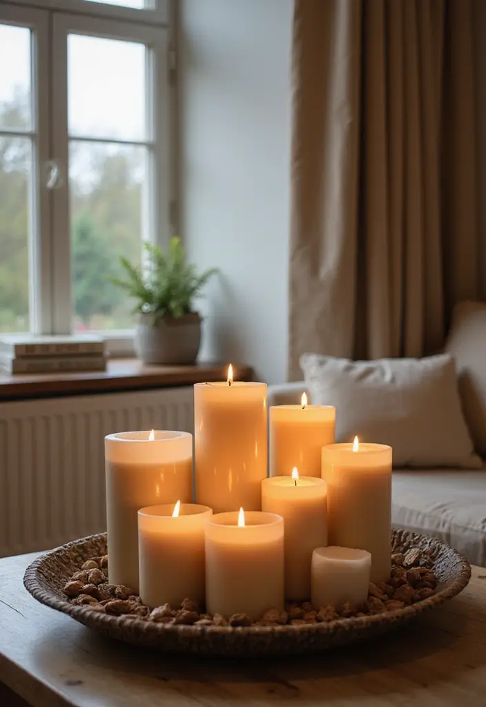 27 Cozy Winter Living Room Ideas That Feel Warm and Inviting - 20. Warmth with Candles