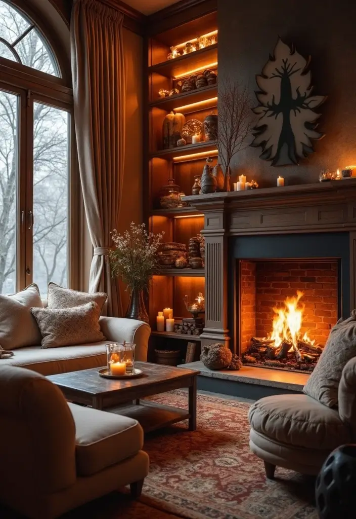 27 Cozy Winter Living Room Ideas That Feel Warm and Inviting - 25. Cozy Corner Fireplace
