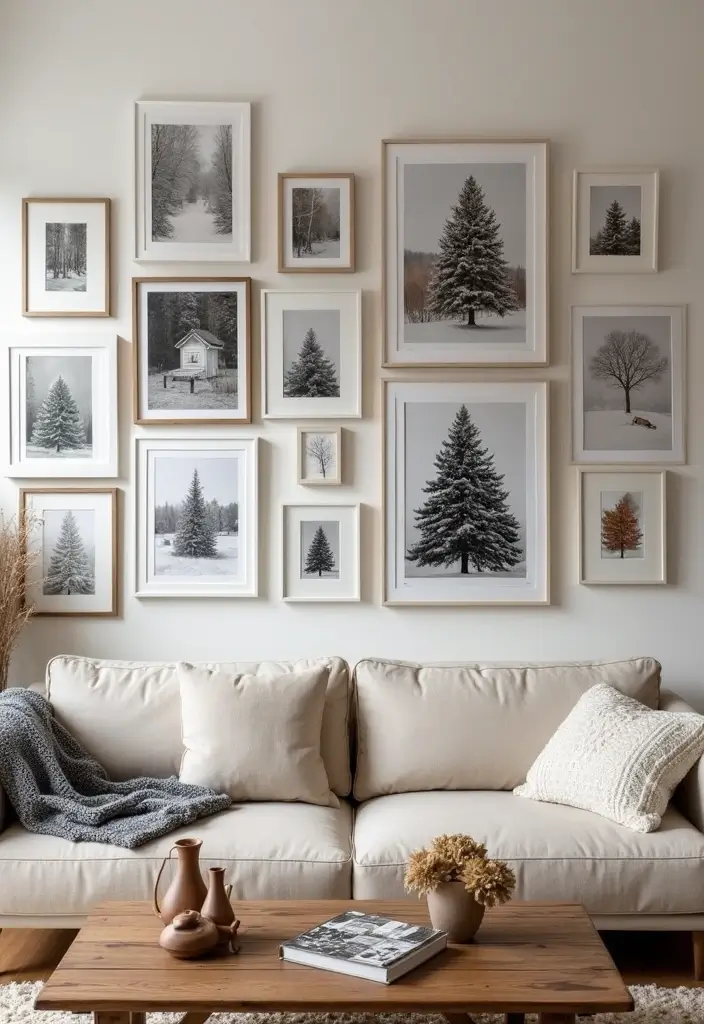 27 Cozy Winter Living Room Ideas That Feel Warm and Inviting - 9. Statement Wall Art