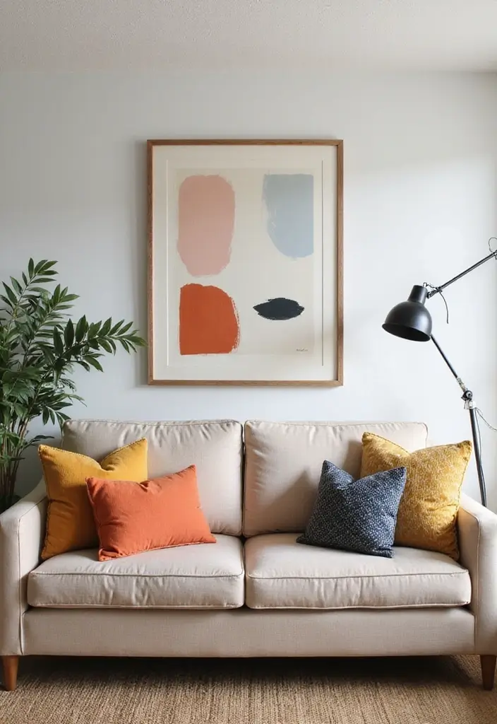 27 Joanna Gaines Living Room Ideas That Bring Farmhouse Charm - 12. Neutral Base with Color Pops