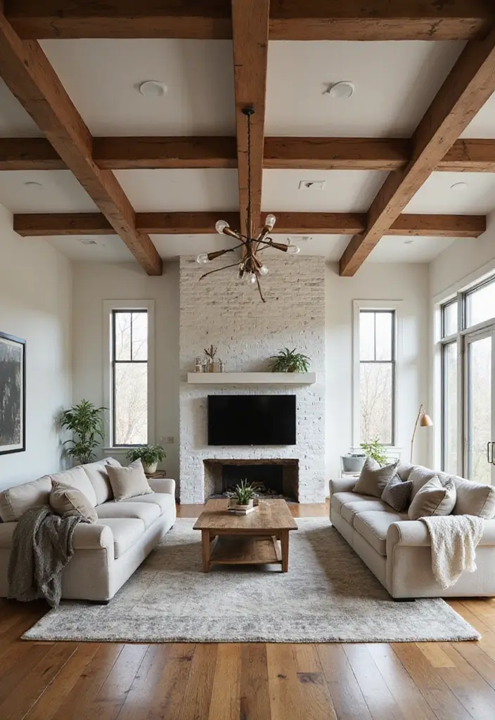 27 Joanna Gaines Living Room Ideas That Bring Farmhouse Charm - 18. Exposed Beams
