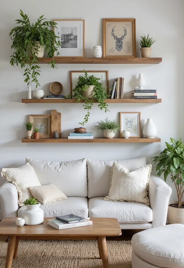 27 Joanna Gaines Living Room Ideas That Bring Farmhouse Charm - 5. Open Shelving