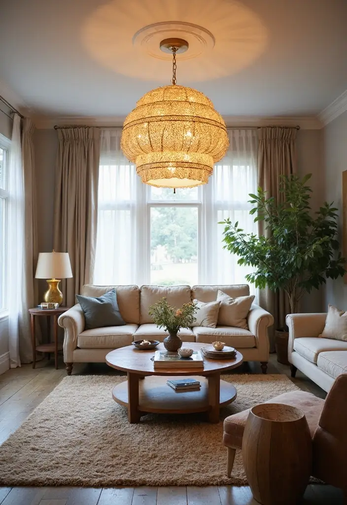 27 Joanna Gaines Living Room Ideas That Bring Farmhouse Charm - 6. Statement Lighting