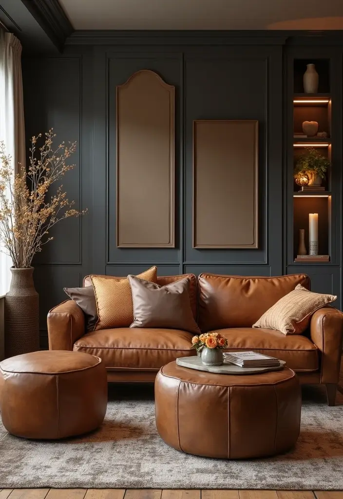 27 Living Room Ideas Brown Tones That Add Warmth and Comfort - 10. Brown Leather Furniture