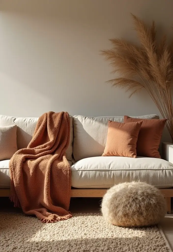 27 Living Room Ideas Brown Tones That Add Warmth and Comfort - 13. Natural Fiber Throws and Pillows
