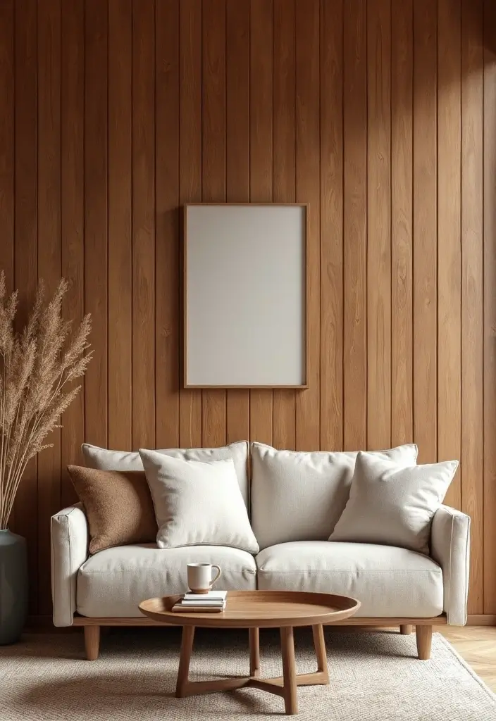 27 Living Room Ideas Brown Tones That Add Warmth and Comfort - 18. Accent Walls with Wood Paneling