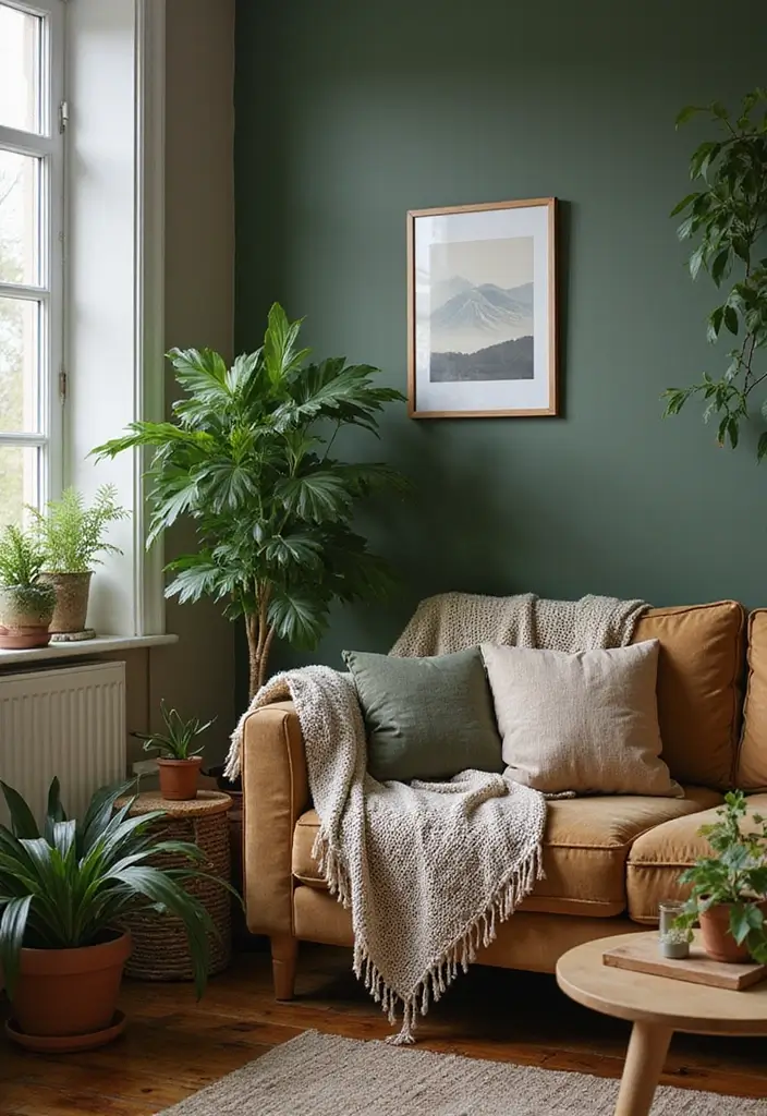 27 Living Room Ideas Brown Tones That Add Warmth and Comfort - 8. Brown and Green Combinations