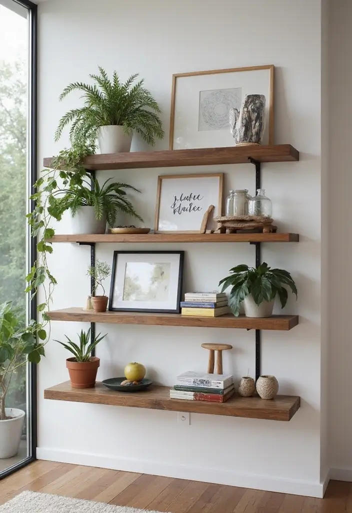 27 Living Room Partition Ideas That Define Space Beautifully - 1. Floating Shelves as Partitions