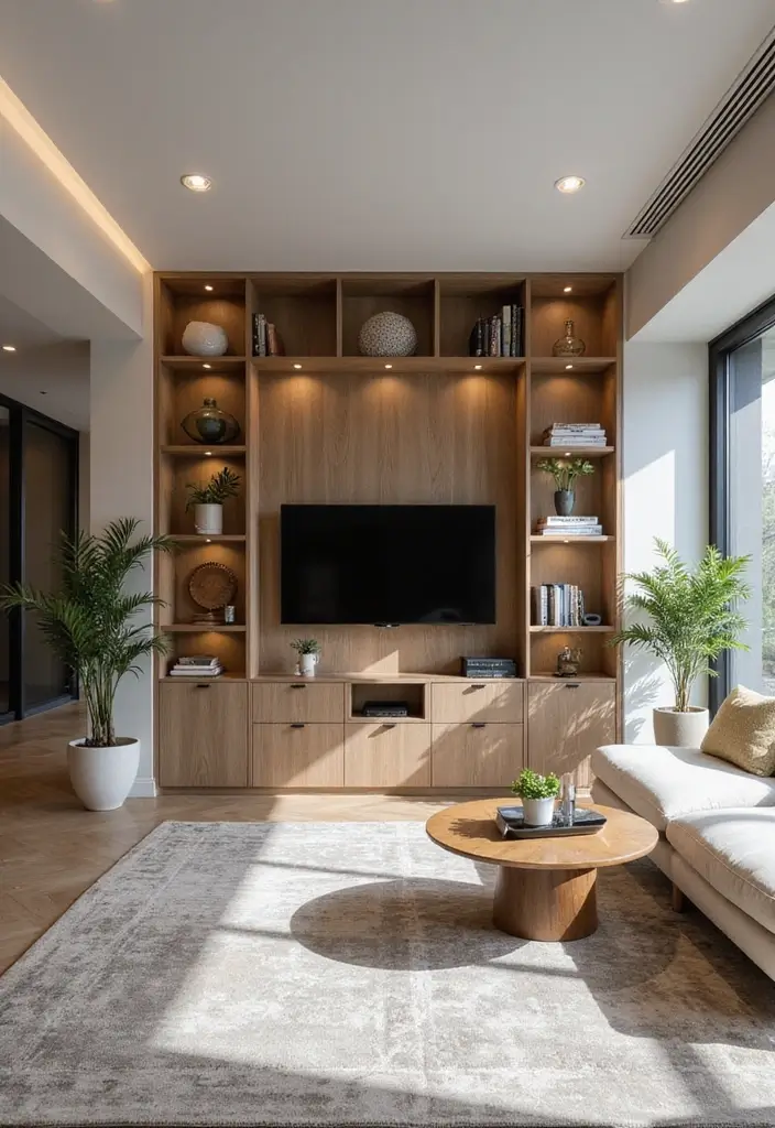 27 Living Room Partition Ideas That Define Space Beautifully - 22. Custom Built-Ins