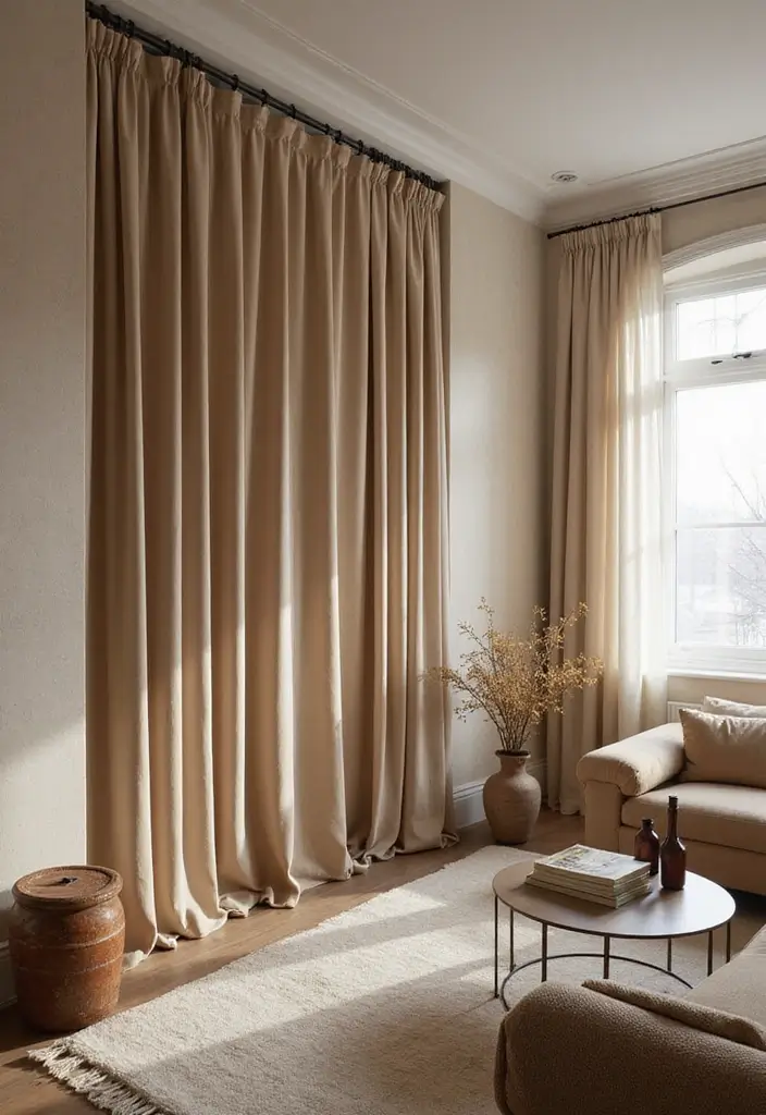 27 Living Room Partition Ideas That Define Space Beautifully - 4. Fabric Room Dividers