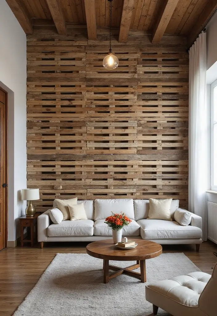 27 Living Room Partition Ideas That Define Space Beautifully - 5. Rustic Pallet Walls