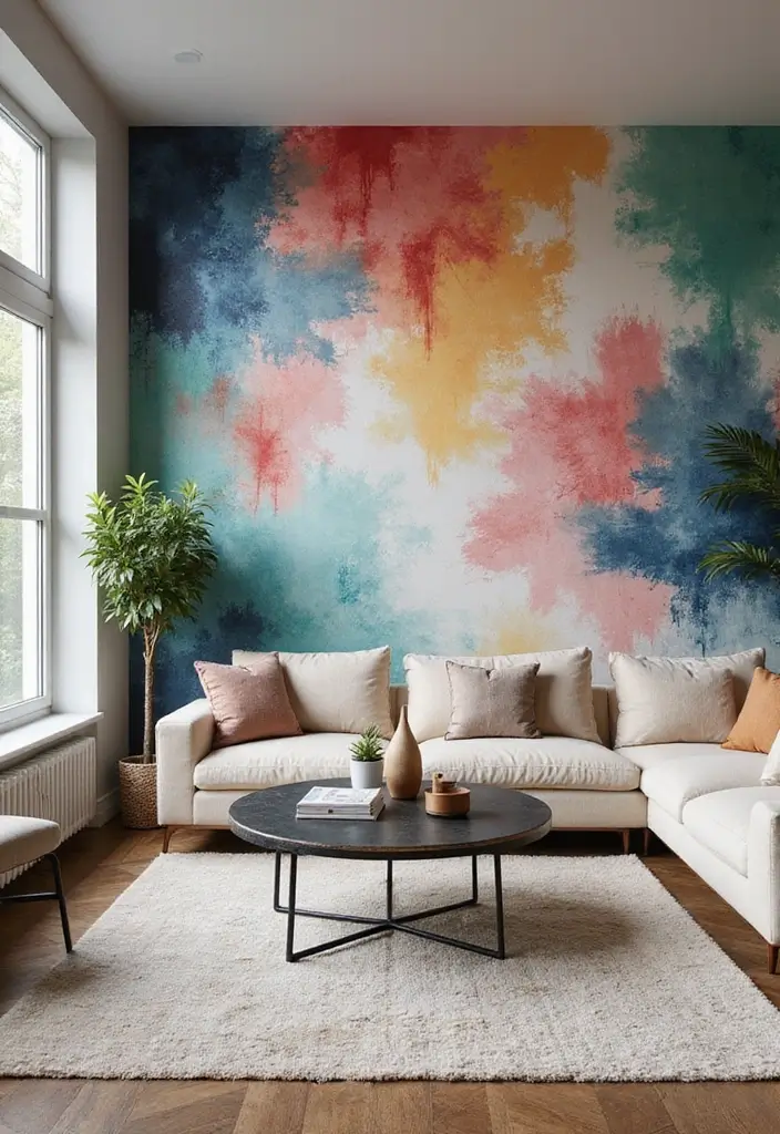 27 Living Room Partition Ideas That Define Space Beautifully - 8. Artistic Wall Murals